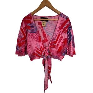 Spoon‎ Jeans Retro 70s Pink Tie Front Crop Top Flared Sleeve Medium Gypsy Stevie